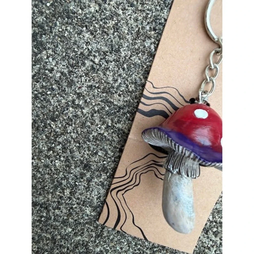 Handmade Red and Purple Mushroom‎ Keychain Toadstool Cottagecore Accessory